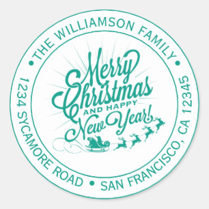 Vintage-Weihnachten Neujahr Grüne Rücksendeadresse Runder Aufkleber