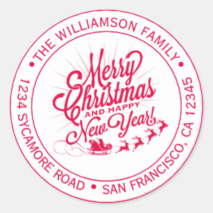 Vintage Weihnachten Neujahr Rote Tinte Rücksendead Runder Aufkleber