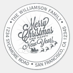 Vintage-Weihnachten Neujahr-Rücksendeadresse Runder Aufkleber