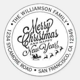 Vintage-Weihnachten Neujahr Rücksendeadresse Runder Aufkleber