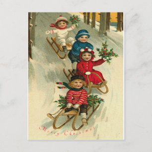 Vintage Weihnachten niedliche Kinder Schneeschlitt