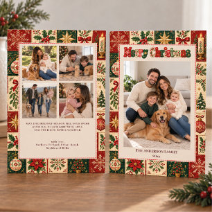 Vintage-Weihnachten-Patchwork-Familie 5 Fotos Feiertagskarte