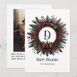 Vintage-Weihnachten Reicher Karo-Monogramm-Kranz Feiertagskarte