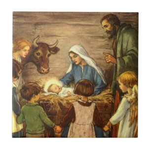 Vintage Weihnachten, religiöse Geburt mit Baby Jes Fliese