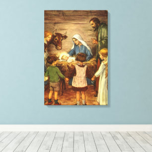 Vintage Weihnachten, religiöse Geburt mit Baby Jes Leinwanddruck
