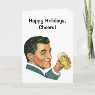 Vintage Weihnachten, Retro 50er Jahre Mann trinkt Feiertagskarte