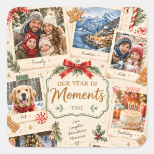 Vintage-Weihnachten, Retro-Familien-Grußkarte zum Quadratischer Aufkleber