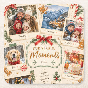 Vintage Weihnachten, Retro-Familien-Grußkarte zum  Rechteckiger Pappuntersetzer