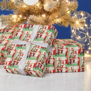 Vintage-Weihnachten Retro-Santa betrachtet Pudel Geschenkpapier