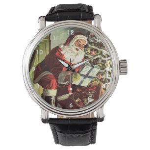 Vintage-Weihnachten, Retro-Weihnachtsmann mit Gesc Armbanduhr