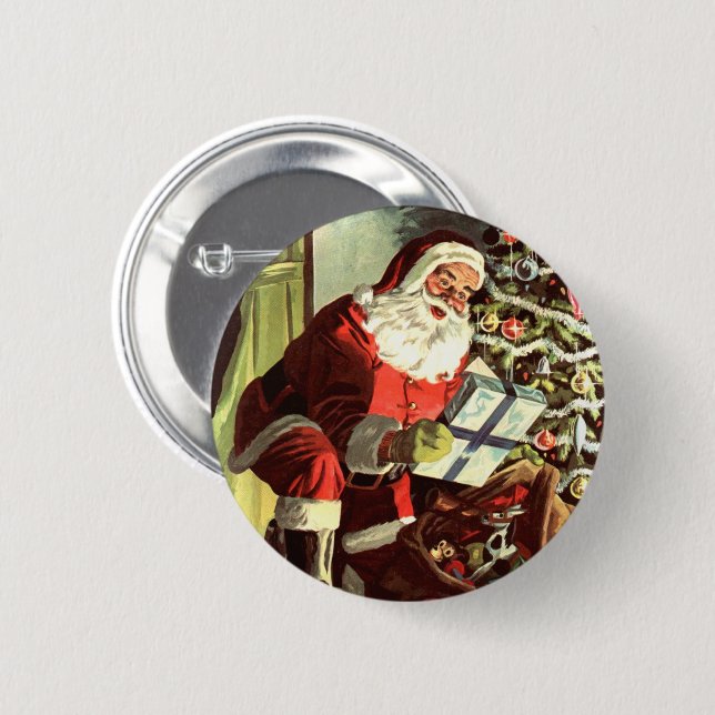 Vintage Weihnachten, Retro Weihnachtsmann mit Gesc Button (Vorne & Hinten)