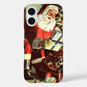 Vintage-Weihnachten, Retro-Weihnachtsmann mit Gesc iPhone 16 Hülle