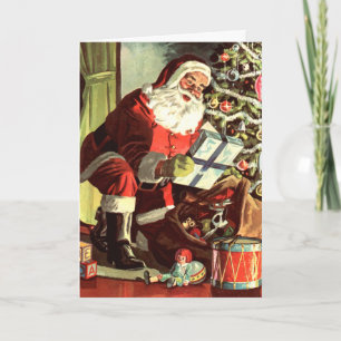 Vintage Weihnachten, Retro Weihnachtsmann mit Gesc Feiertagskarte