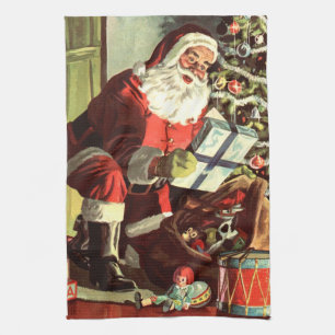 Vintage Weihnachten, Retro-Weihnachtsmann mit Gesc Geschirrtuch