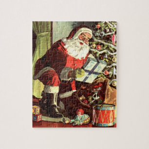 Vintage Weihnachten, Retro Weihnachtsmann mit Gesc Puzzle