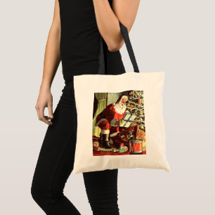 Vintage-Weihnachten, Retro-Weihnachtsmann mit Gesc Tragetasche