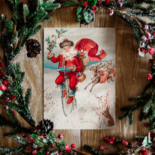 Vintage Weihnachten. Retro Weihnachtsmann und Hirs Feiertagskarte