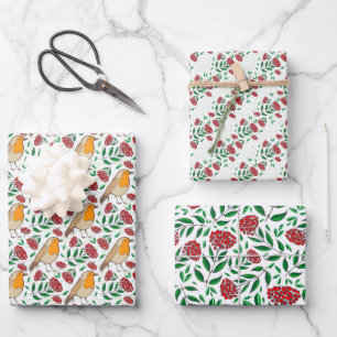 Vintage Weihnachten Robin Berries Red Green Geschenkpapier Set