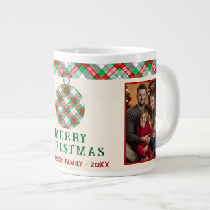 Vintage-Weihnachten Rot Grün Tartan Karo 2 Fotos Jumbo-Tasse