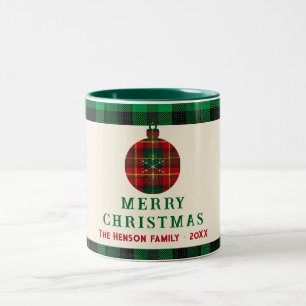 Vintage-Weihnachten Rot Grün Tartan Karo Familie  Zweifarbige Tasse