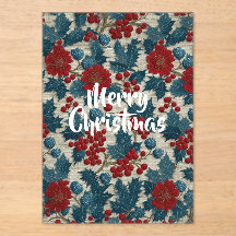 Vintage-Weihnachten-Rote-Beeren-Botanik-Lineneffek