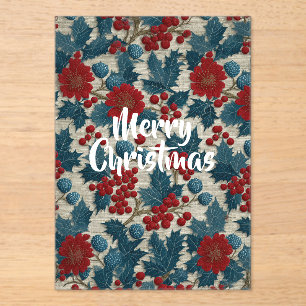 Vintage-Weihnachten-Rote-Beeren-Botanik-Lineneffek Acryleinladungen