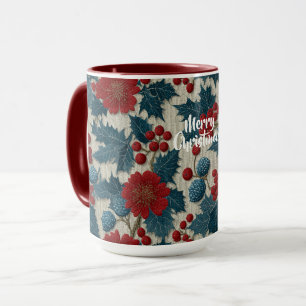 Vintage-Weihnachten Rote Beeren Botanische Leineno Tasse