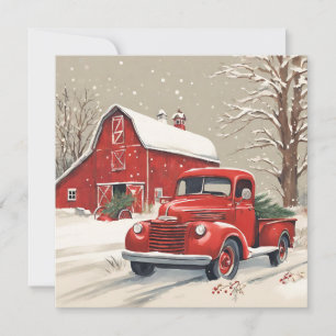 Vintage-Weihnachten roter LKW und rote Scheune Feiertagskarte