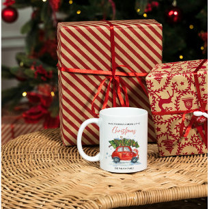 Vintage Weihnachten rotes Auto & Baum Kaffeetasse