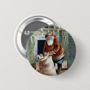 Vintage Weihnachten, Sankt Nikolaus am Kamin Button