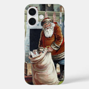 Vintage Weihnachten, Sankt Nikolaus am Kamin iPhone 16 Hülle
