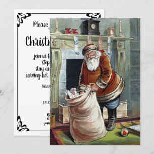 Vintage Weihnachten, Sankt Nikolaus am Kamin Einladung