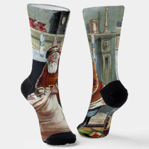 Vintage Weihnachten, Sankt Nikolaus am Kamin Socken