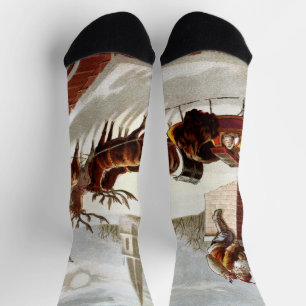 Vintage Weihnachten, Sankt Nikolaus auf dem Dach Socken