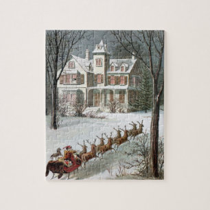 Vintage Weihnachten, Sankt Nikolaus mit Rentieren Puzzle
