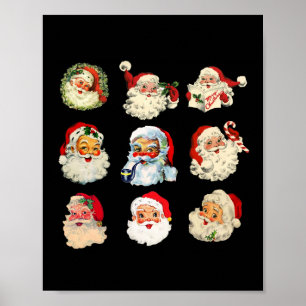 Vintage-Weihnachten-Santa-Claus-Gesichter Spaß alt Poster