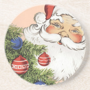 Vintage-Weihnachten Santa Claus mit Baumschmuck Sandstein Untersetzer