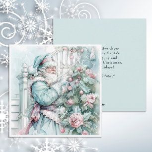 Vintage-Weihnachten Santa Claus Pastell Baum Feiertagskarte