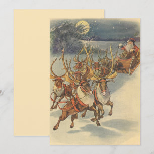 Vintage-Weihnachten-Santa-Claus-Rentier-Einladung Einladung