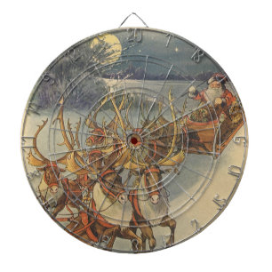 Vintage-Weihnachten-Santa-Claus-Schlitten mit Rent Dartscheibe