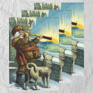 Vintage Weihnachten Santa Claus Teleskop Hund Sonn Geschenkpapier Set
