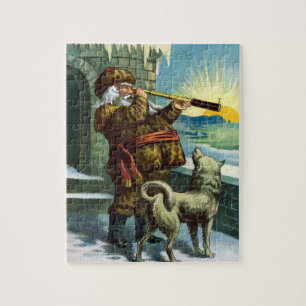 Vintage Weihnachten Santa Claus Teleskop Hund Sonn Puzzle