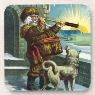 Vintage Weihnachten Santa Claus Teleskop Hund Sonn Untersetzer