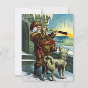 Vintage-Weihnachten Santa Claus und Husky-Einladun Einladung