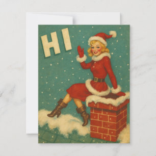 Vintage Weihnachten Santa Mädchen auf dem Dach 
