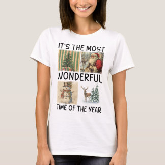 Vintage Weihnachten Santa Schneemann Baum Rentier T-Shirt