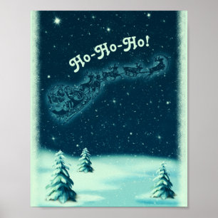 Vintage-Weihnachten-Santas-Schlitten-Winterlandsch Poster