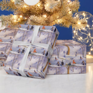 Vintage Weihnachten, Schlittenfahren, Central Park Geschenkpapier