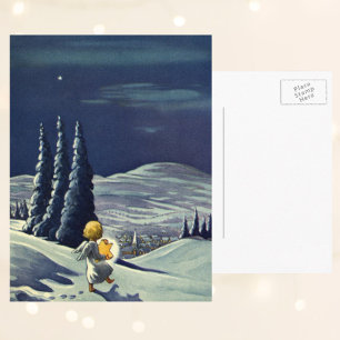 Vintage Weihnachten, Schneeengel geht mit einem St Feiertagspostkarte