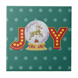 Vintage-Weihnachten-Schneekugel-Rentiere-Schneeflo Fliese
